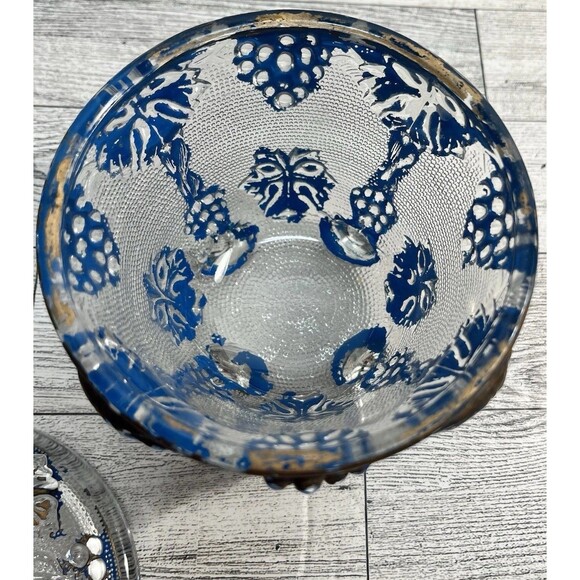 Vintage Jeanette Pink Glass, Footed Candy Bowl w Lid, Grape Design - Picture 3 of 13